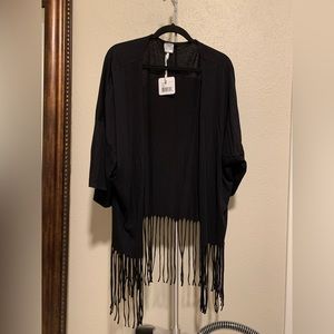 Bobi Open Front Fringe Black Cardigan Large NWT